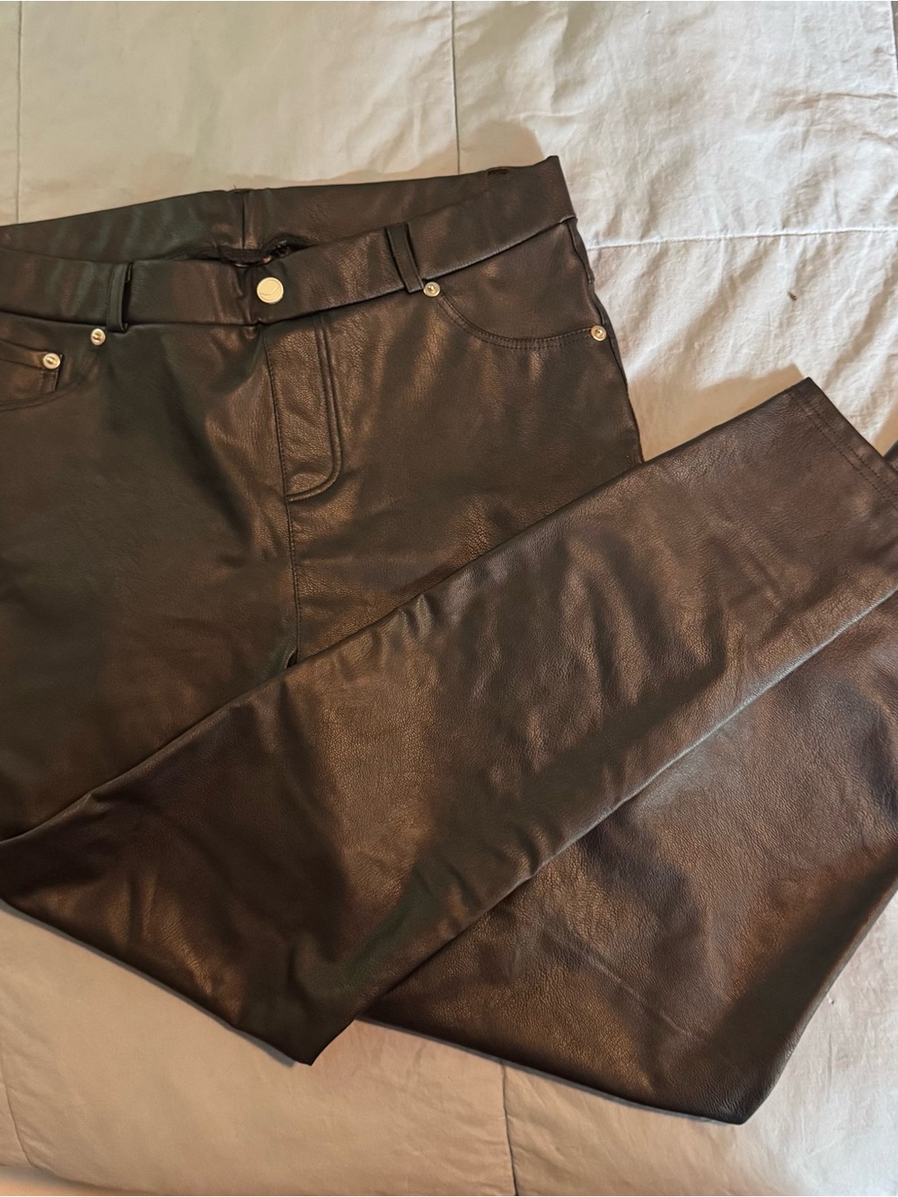 Black Faux Leather Straight Leg Pants